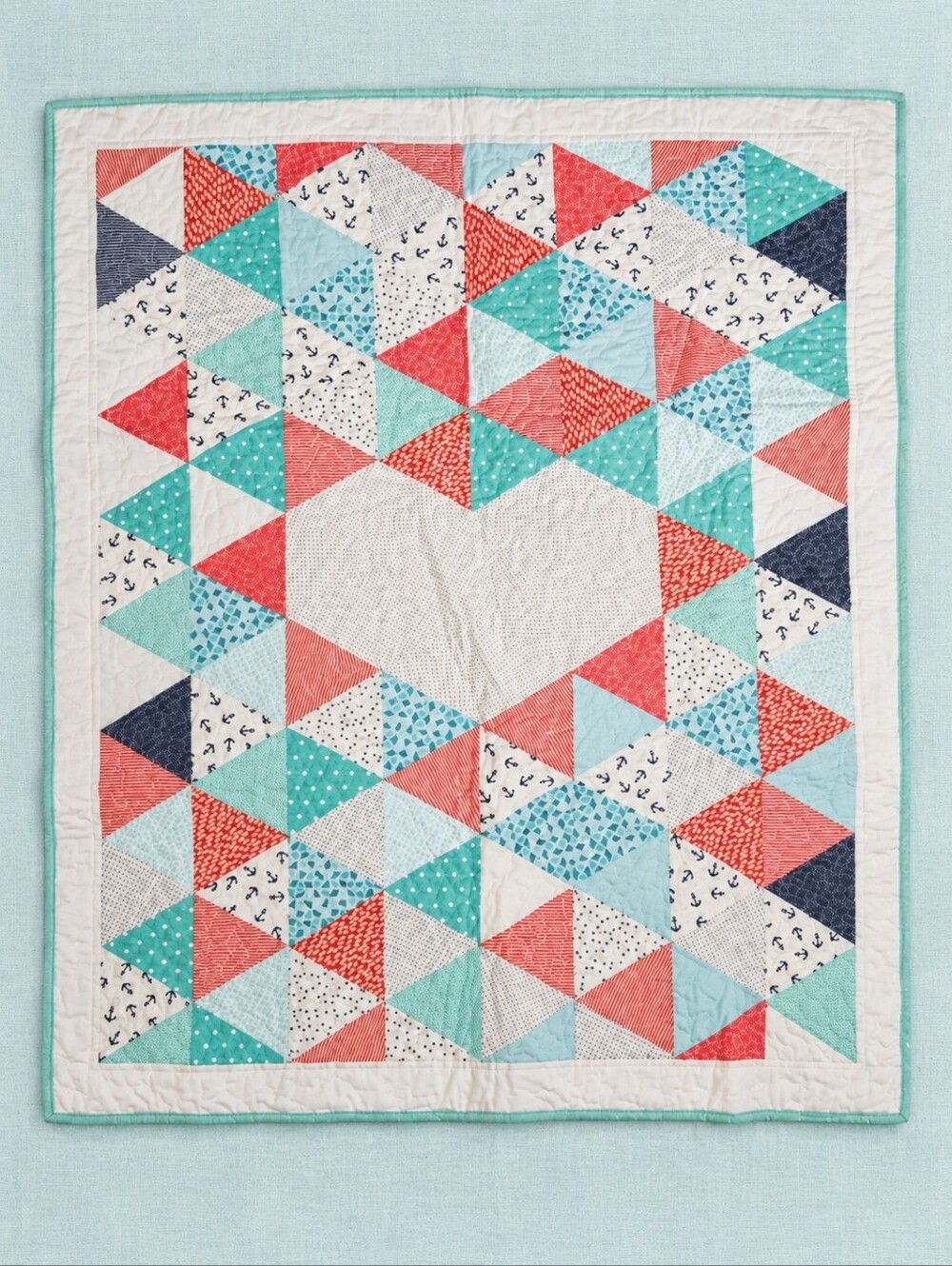 Handmade Baby Quilt Nautical Fish Anchors Stars Blue Red Crib Blanket NEW